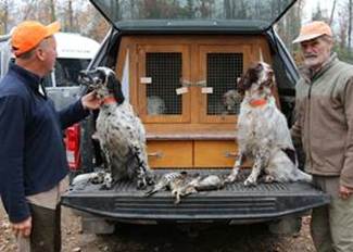 A group of men standing on the back of a truck with dogs

AI-generated content may be incorrect.
